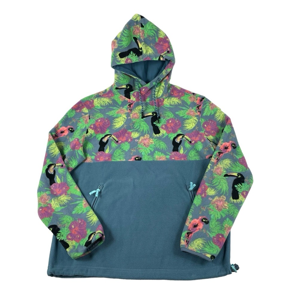 Chubbies Blue Toucan Fleece Hooded Mens Jacket Anorak Medium Tropical Floral
